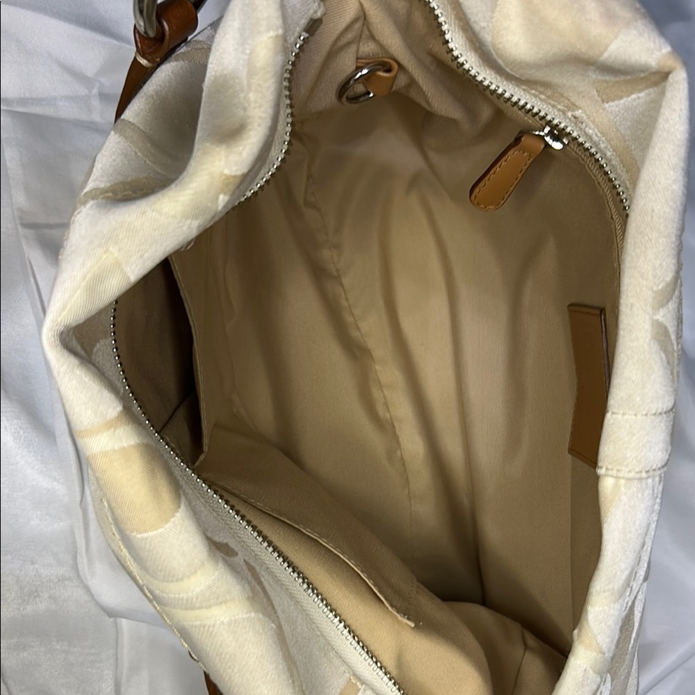 Coach Cream and Tan Shoulder Bag with Leather Accents - Picture 8 of 11